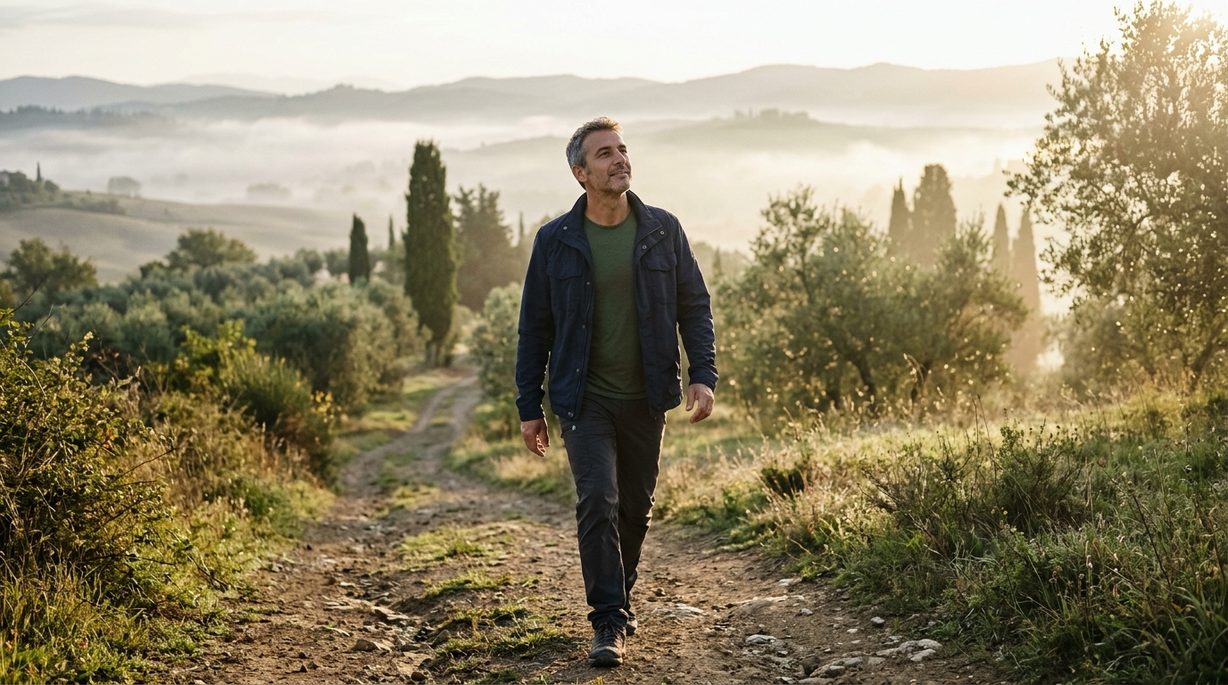 Marco Bellini durante una passeggiata in collina